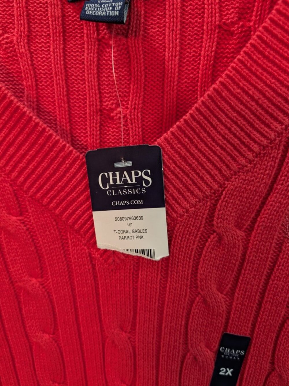 Chaps Classics V Neck Cable Knit Pullover Sweater Womens Sz 2x 2XL Pink - Picture 3 of 6